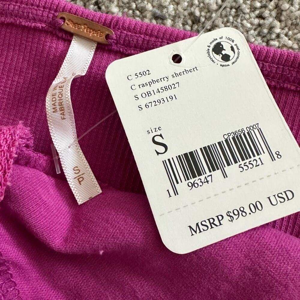 Free People Have My Heart Crop Cotton Camisole in Raspberry Sherbet NEW - Picture 5 of 11